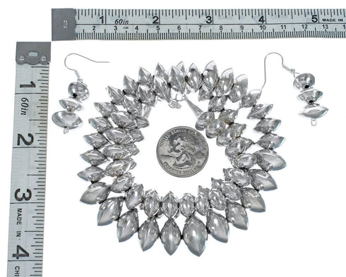 Navajo Authentic Sterling Silver Necklace Earrings Set JX127044